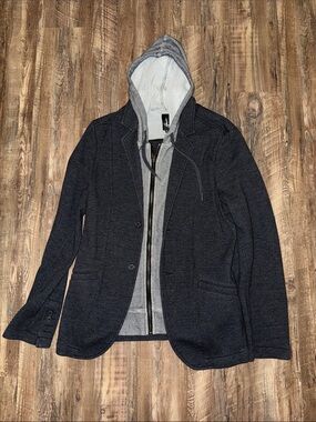 Howe Dark Charcoal Knit Blazer with Light Gray Hooded Zip Layer